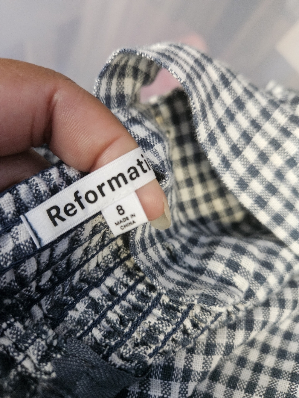 Reformation Gray White Linen Gingham Plaid Cropped Top - Picture 8 of 9